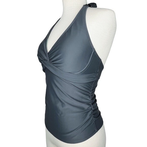 Athleta Tankini Swim Top sz 32 D/DD * Tara Halter Tie Neck Deep V Underwire - Picture 2 of 7
